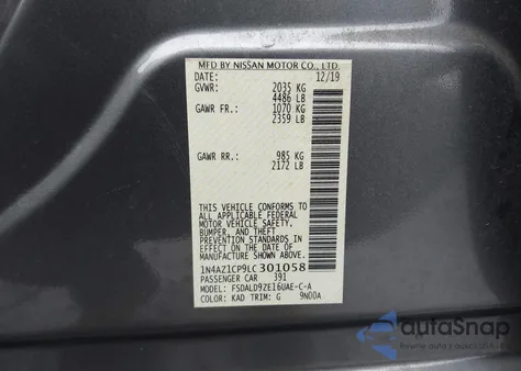 2020 Nissan Leaf Sv 40 Kwh z USA, uszkodzony, nr VIN 1N4AZ1CP9LC301058